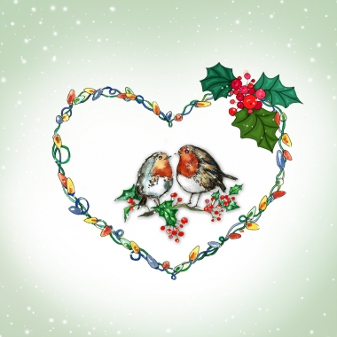 Weihnachtskarte Vögel in Herz