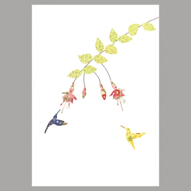 Grusskarte Fuchsia und Kolibris