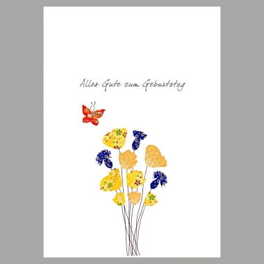 Doppelkarte Blumen mit Schmetterling
