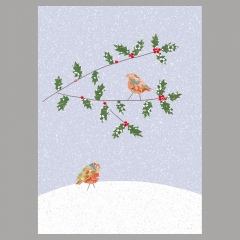 Weihnachtskarte Rotkehlchen unter Zweig